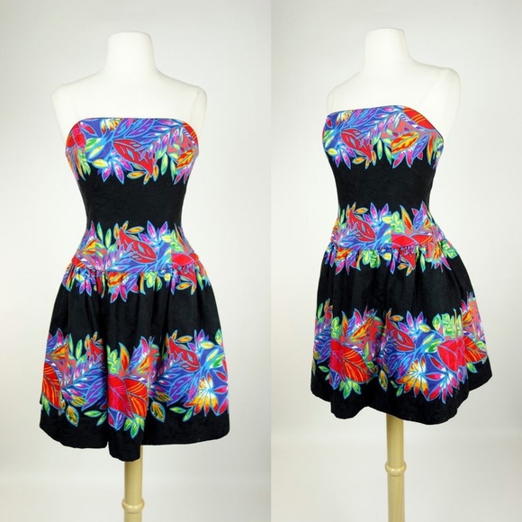 AJ Bari Vtg Floral Tapestry Strapless Pleated Fit and Flare Dress | Sz 4 - Picture 3 of 7